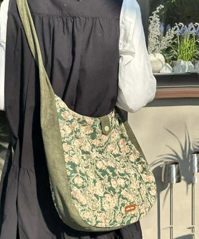 Vintage Green Print Patchwork Velour Satchel Handbag LY1769