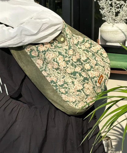 Vintage Green Print Patchwork Velour Satchel Handbag LY1769