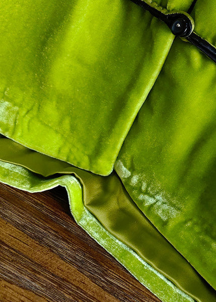Vintage Green Stand Collar Embroideried Button Silk Velour Outwear Spring LY0987