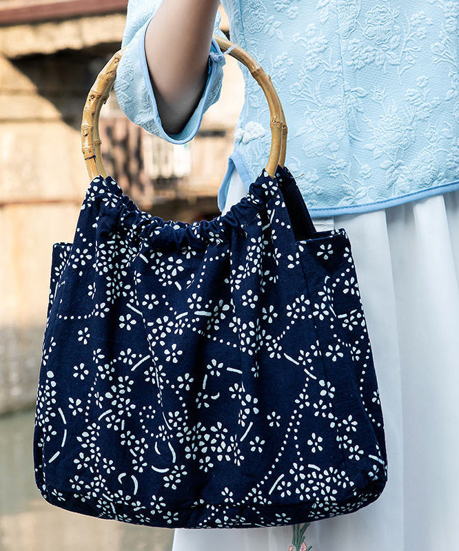 Vintage Navy Print Chinese Style Cotton Tote Handbag Satchel Bag Handbag LY1749