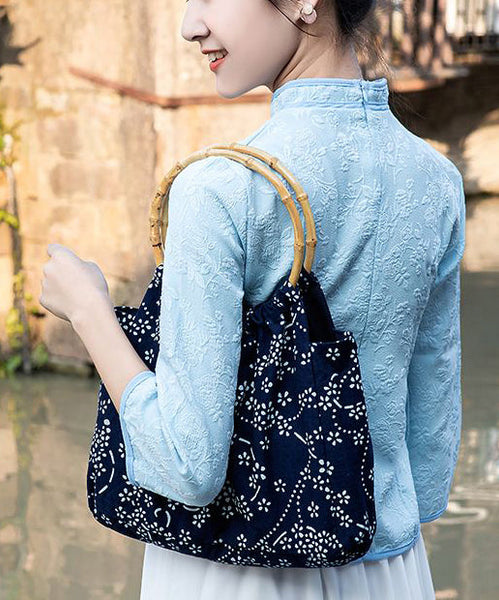 Vintage Navy Print Chinese Style Cotton Tote Handbag Satchel Bag Handbag LY1749