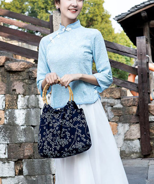 Vintage Navy Print Chinese Style Cotton Tote Handbag Satchel Bag Handbag LY1749
