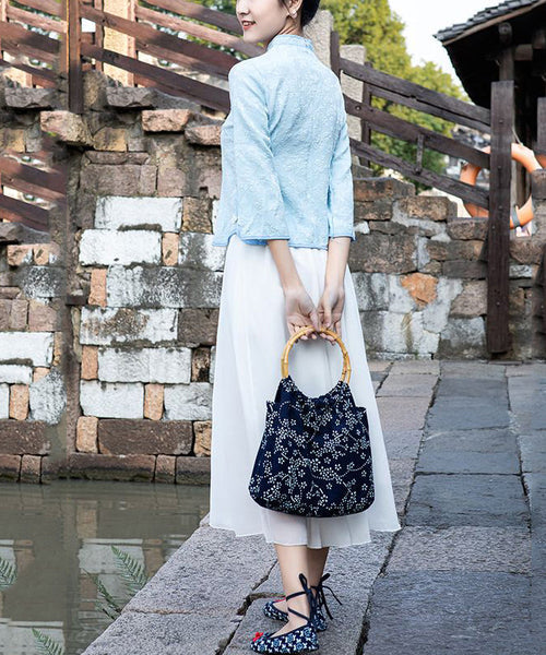 Vintage Navy Print Chinese Style Cotton Tote Handbag Satchel Bag Handbag LY1749