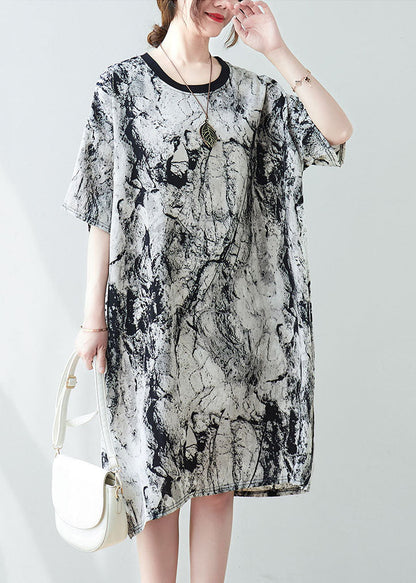 Vintage Oversized Ink And Wash Chiffon Mid Dress Summer AC2040