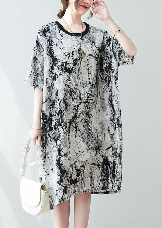 Vintage Oversized Ink And Wash Chiffon Mid Dress Summer AC2040