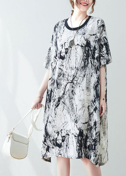 Vintage Oversized Ink And Wash Chiffon Mid Dress Summer AC2040
