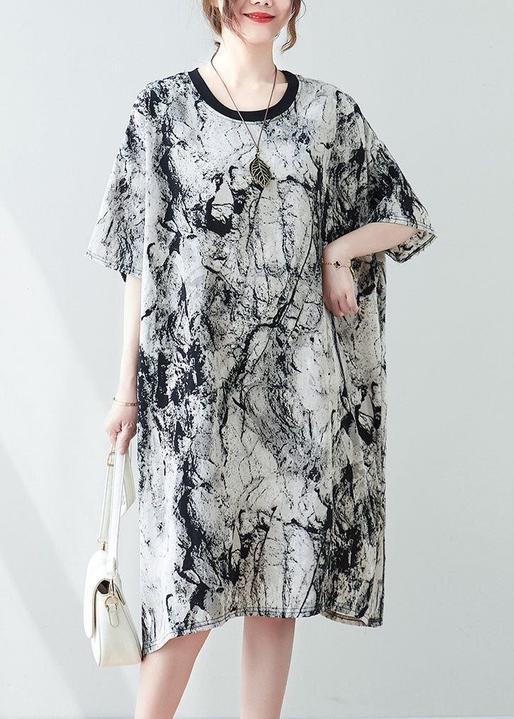Vintage Oversized Ink And Wash Chiffon Mid Dress Summer AC2040