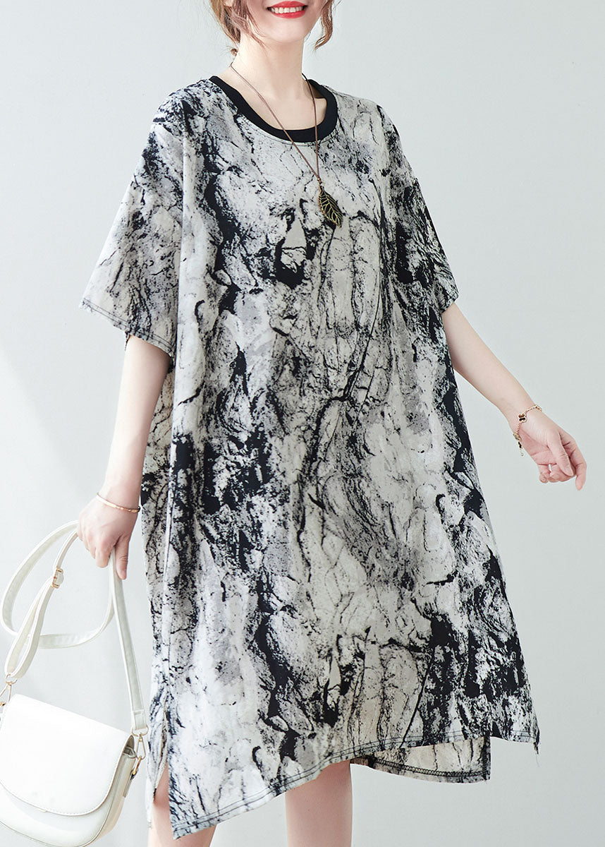 Vintage Oversized Ink And Wash Chiffon Mid Dress Summer AC2040