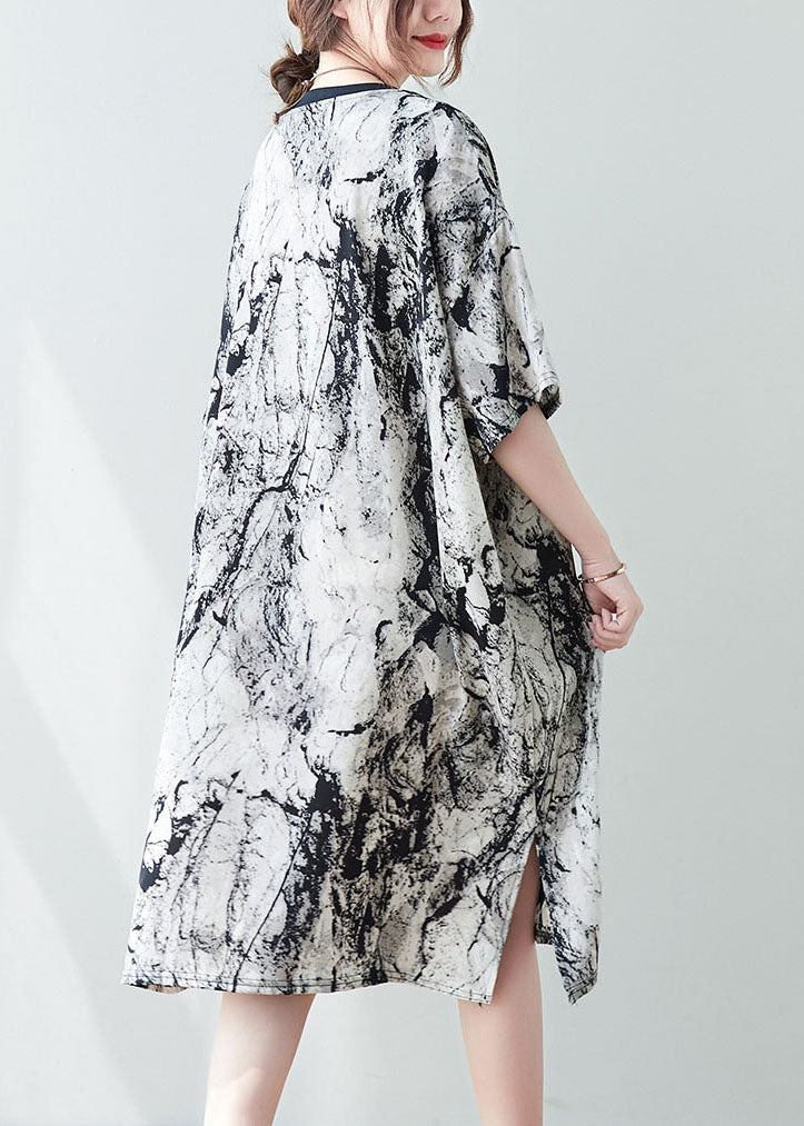 Vintage Oversized Ink And Wash Chiffon Mid Dress Summer AC2040