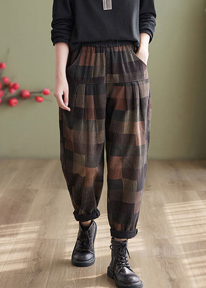 Vintage Plaid Patchwork High Waist Denim Harem Pants Summer TQ1050