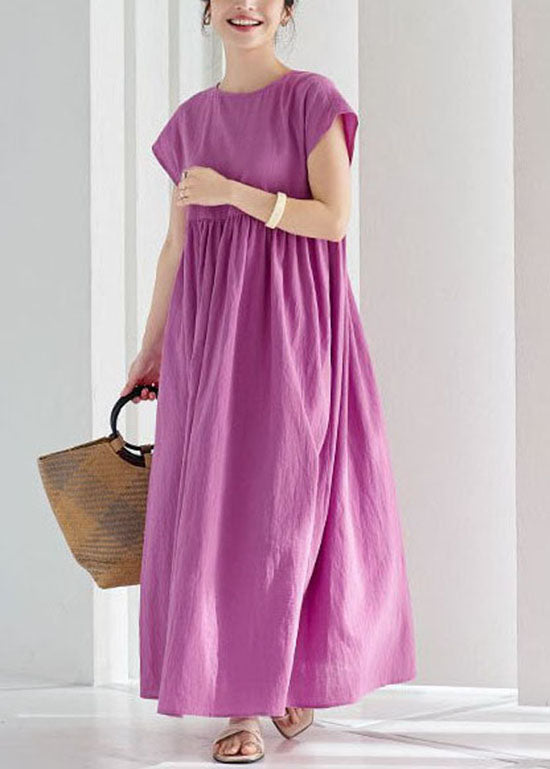 Vintage Rose Wrinkled Patchwork Cotton Long Dresses Summer LY1313