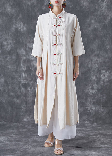 Vintage White Chinese Button Side Open Cotton Trench Bracelet Sleeve TA1023