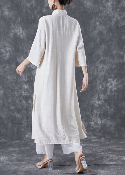 Vintage White Chinese Button Side Open Cotton Trench Bracelet Sleeve TA1023