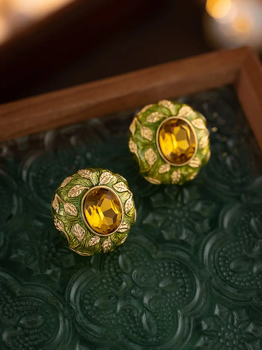 Vintage Women Leaf Copper Round Earrings Ada Fashion
