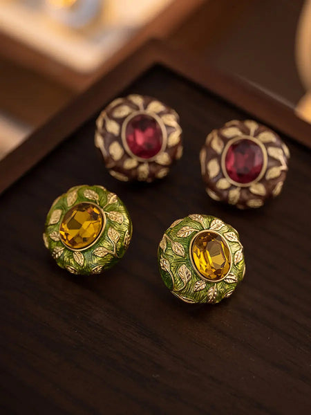 Vintage Women Leaf Copper Round Earrings Ada Fashion