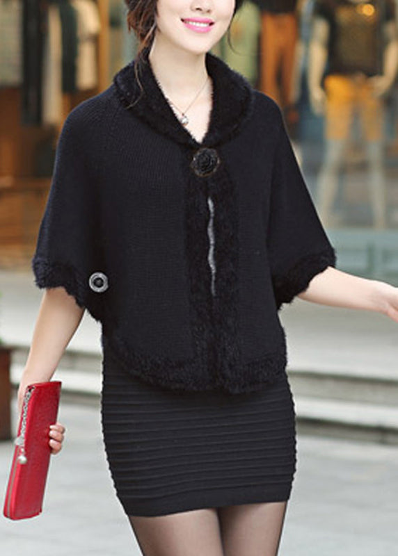 Vogue Black Peter Pan Collar Knit Cardigan Fall HA1004