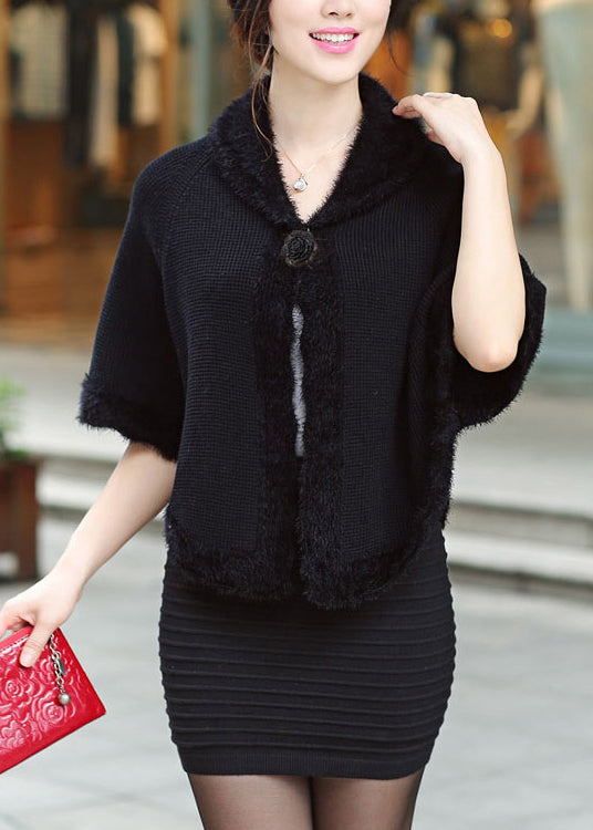 Vogue Black Peter Pan Collar Knit Cardigan Fall HA1004