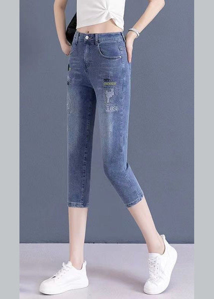 Vogue Blue Embroideried Button Crop Jeans TY1069