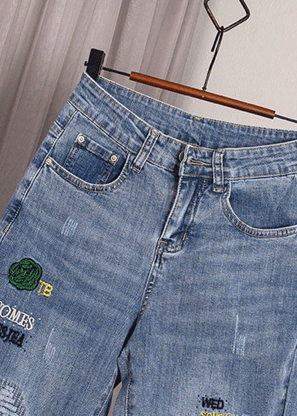 Vogue Blue Embroideried Button Crop Jeans TY1069