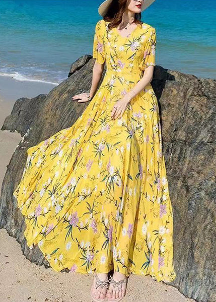 Vogue Blue V Neck Print Chiffon Maxi Beach Dresses Summer LY1727