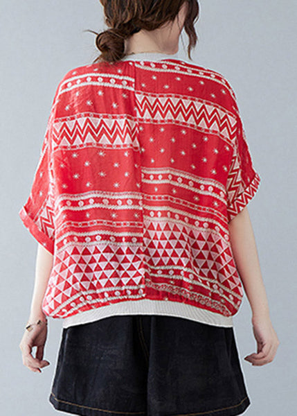 Vogue Red O-Neck Print Drawstring T Shirt Summer LY1551