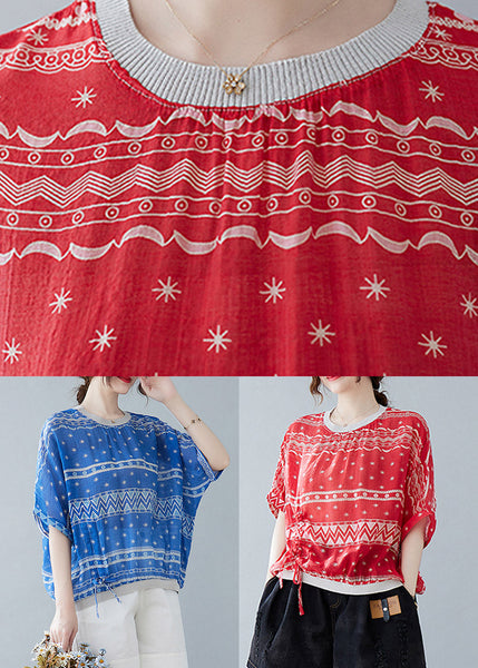 Vogue Red O-Neck Print Drawstring T Shirt Summer LY1551