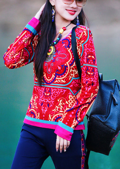 Vogue Red O-Neck Print Top Long Sleeve LY0180