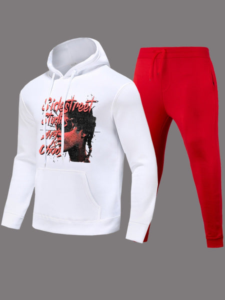 Figure Letter Print Kangaroo Pocket Tracksuit Set AR50124