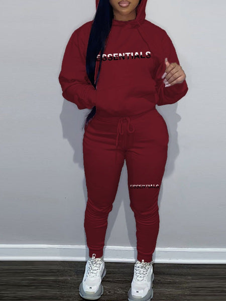 Essentials Letter Print Kangaroo Pocket Oversized Tracksuit Set AR5073