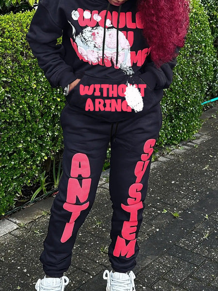 Letter Print Kangaroo Pocket Tracksuit Set AR5023