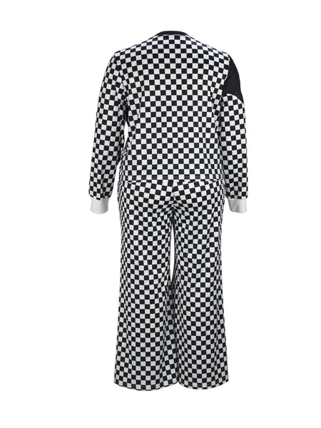 Plus Size Figure Plaid Print Wide Leg Pants Set AT9030