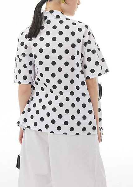White Patchwork Floral Button Cotton Top Short Sleeve LY1193