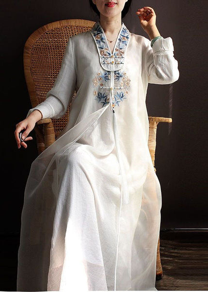 White Patchwork Silk Dress Tasseled Embroideried Spring LY1667