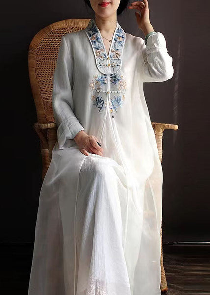 White Patchwork Silk Dress Tasseled Embroideried Spring LY1667