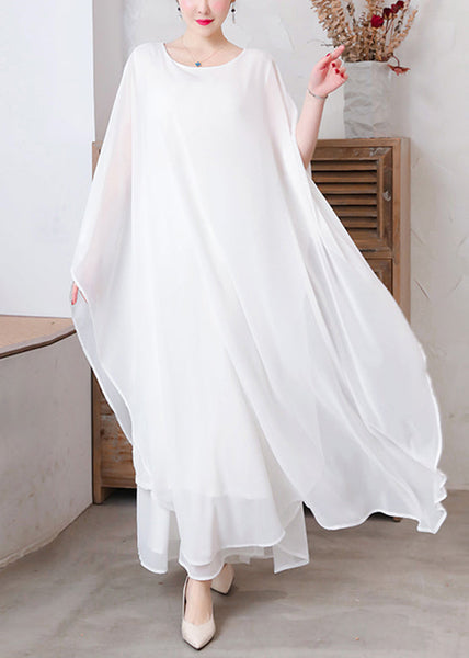 White Solid Chiffon Long Holiday Dresses Long Sleeve LY1779