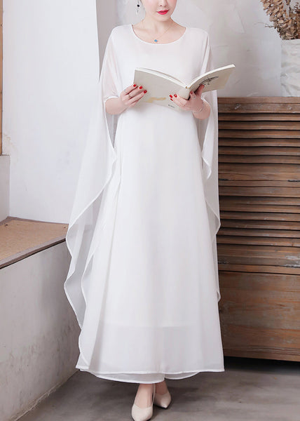 White Solid Chiffon Long Holiday Dresses Long Sleeve LY1779