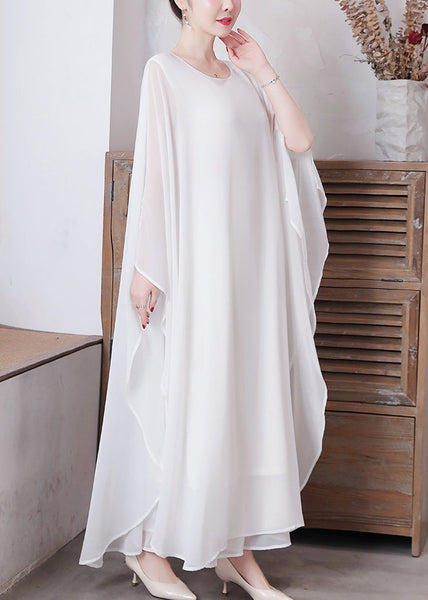 White Solid Chiffon Long Holiday Dresses Long Sleeve LY1779