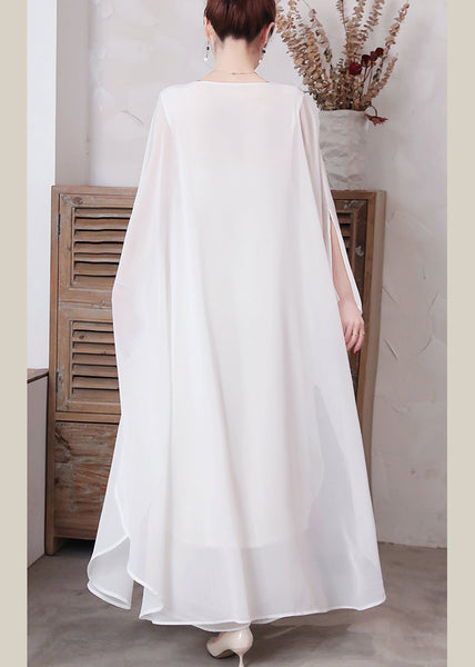 White Solid Chiffon Long Holiday Dresses Long Sleeve LY1779