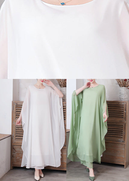 White Solid Chiffon Long Holiday Dresses Long Sleeve LY1779