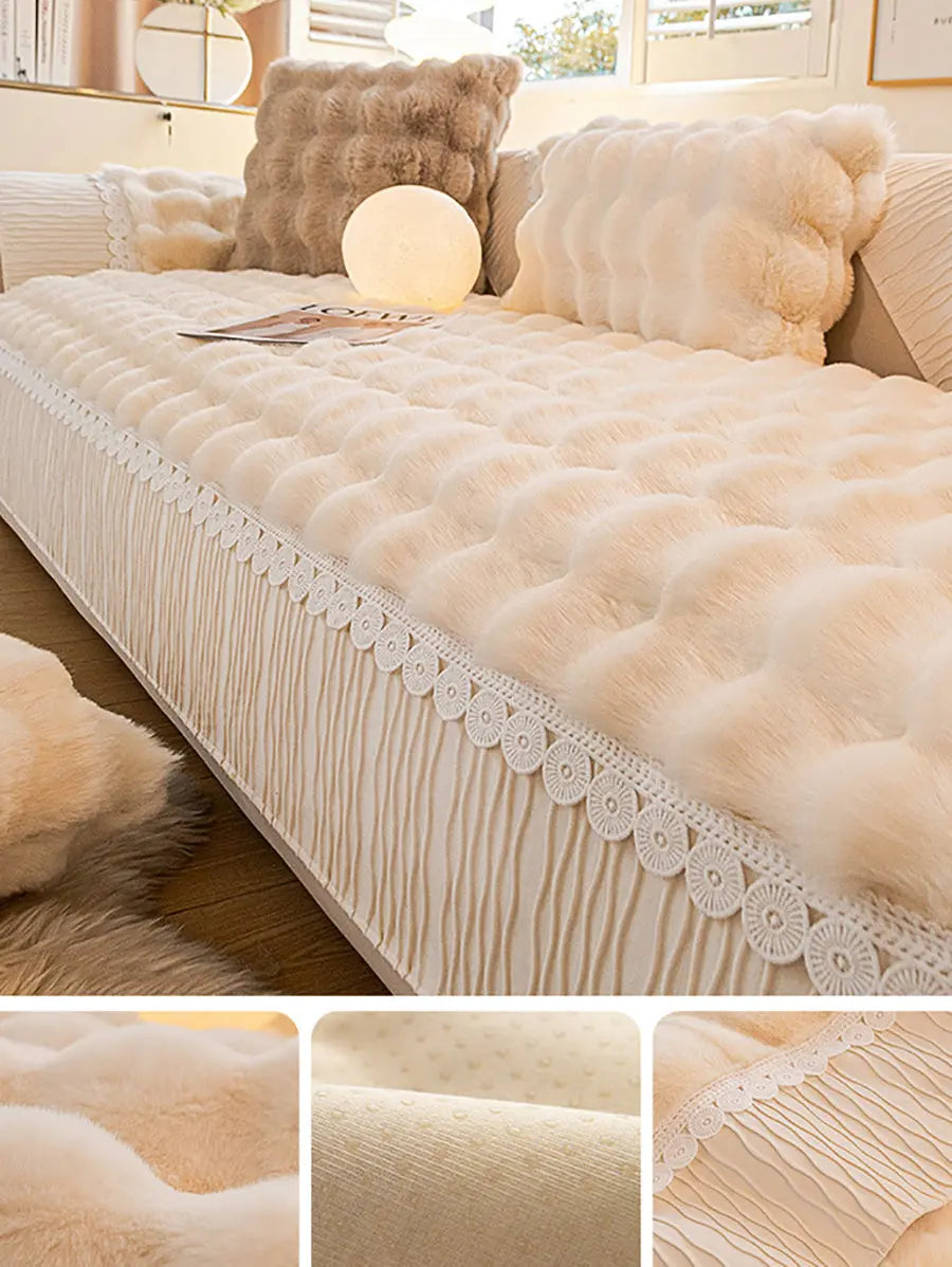 Winter Warm Rabbit Plush Lacework Thick Soft Cushion Ada Fashion