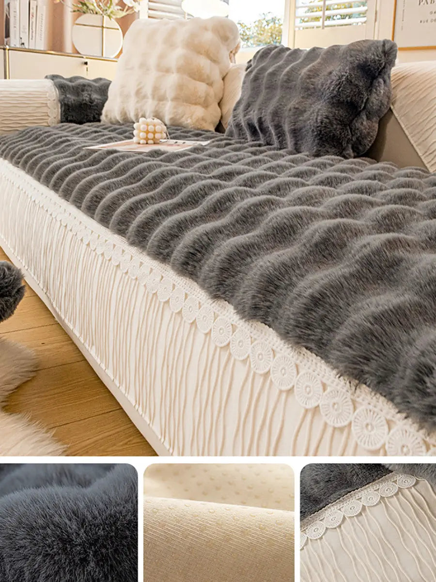 Winter Warm Rabbit Plush Lacework Thick Soft Cushion Ada Fashion