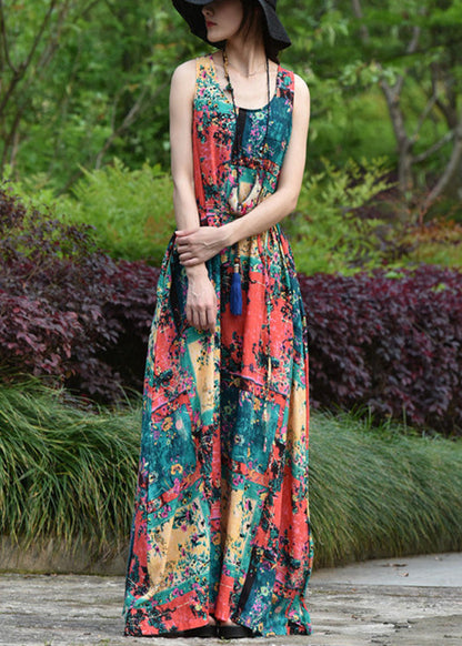 Women Abstract Print Short Sleeve Vintage Maxi Dress LC0053