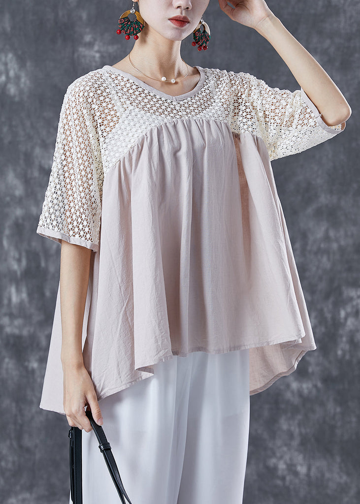 Women Beige Oversized Patchwork Cotton Shirts Summer TA1064