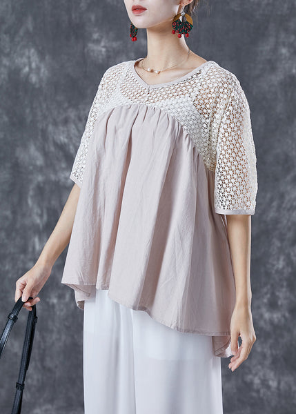 Women Beige Oversized Patchwork Cotton Shirts Summer TA1064