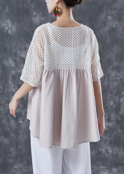 Women Beige Oversized Patchwork Cotton Shirts Summer TA1064