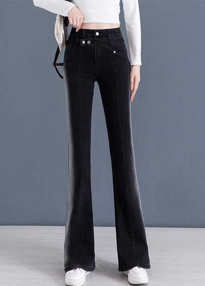 Women Black Patchwork High Waist Flared Trousers Summer TY1062