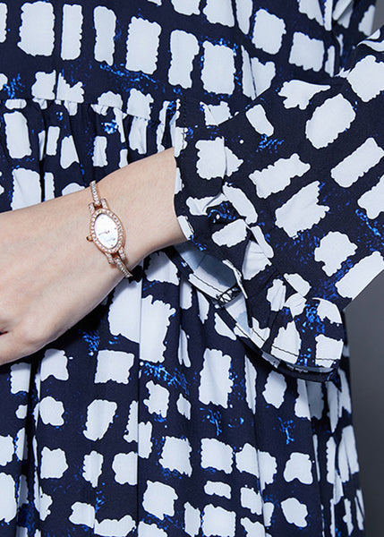 Women Black Plaid Tie Waist Chiffon Long Dress Summer LY1098