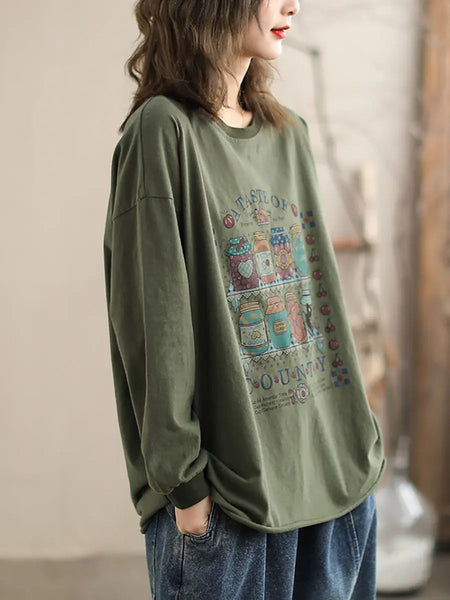 Women Casual Bottle Print Spring Sweatshirt Ada Fashion