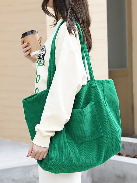 Women Casual Solid Large Corduroy Shoulder Bag Ada Fashion