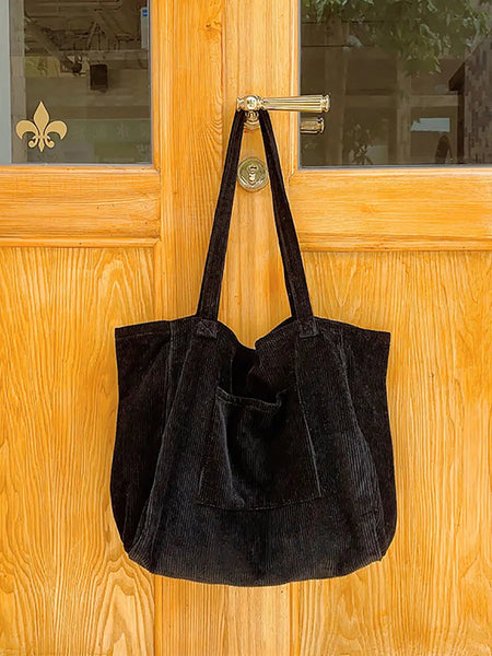 Women Casual Solid Large Corduroy Shoulder Bag Ada Fashion